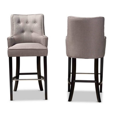 Aldon Gray Fabric and Dark Brown Wood Bar Stools, Set of 2