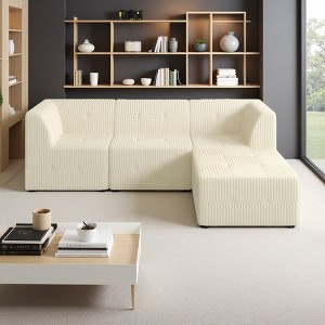 97.25" Corduroy L-Shaped Modular Sectional Sofa, 4-Piece Set - 1 of 4