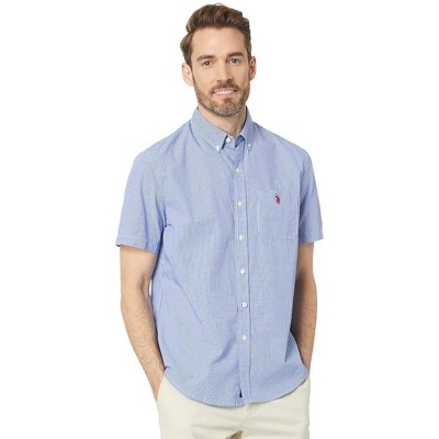 U.S. Polo Assn. Men's Short Sleeve Gingham Slub Poplin Button Down Shirt