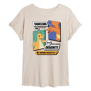 Women's - Pokémon - Dragonite Charizard Prepare For Battle Oversized Graphic T-Shirt - 1 of 4