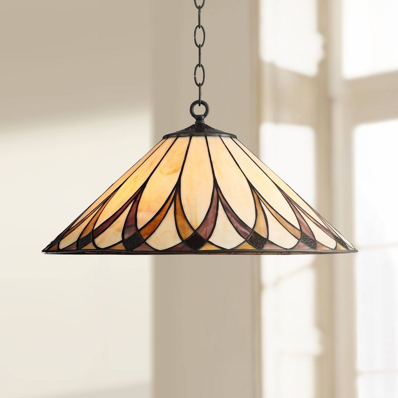 Robert Louis Tiffany Bronze Pendant Chandelier 19 3/4" Wide Farmhouse Rustic Art Glass Shade 3-Light Fixture for Dining Room Living Kitchen Island, 2 of 9