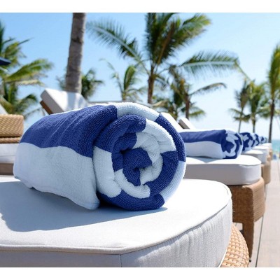 Navy and White Striped Oversized Cotton Beach Towels