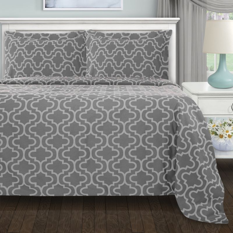 Cotton Flannel Solid or Trellis Heavyweight Duvet Cover Set with Matching Pillow Shams by Blue Nile Mills, 2 of 5
