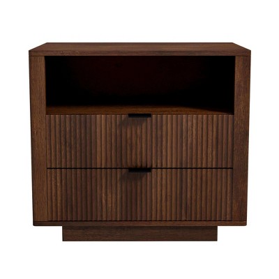 Gulches Walnut Nightstand - Mid Century Modern 2-Drawer Bedside Table