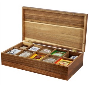MegaChef Acacia Wood 14.25 x 7.5 Inch 10 Compartment Tea Box - 1 of 4