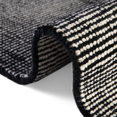 Hand-knotted Black and Ivory Wool Runner Rug