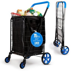 SereneLife Small Foldable Shopping Cart with Removable Liner (SLSPCART55) - Blue - 1 of 4