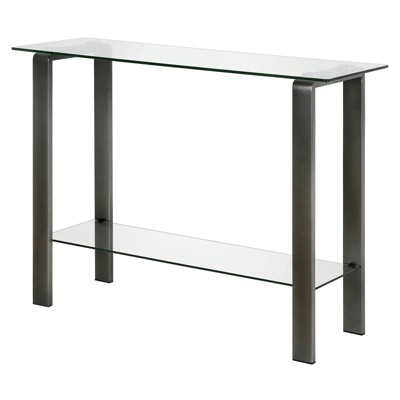 Asta 42'' Gunmetal Gray Glass Console Table with Storage