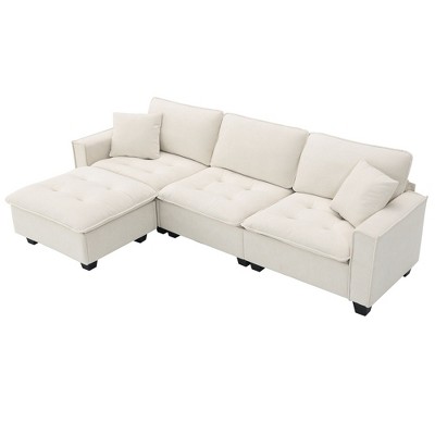 NicBex Modern L Shape Sectional Sofa Suede Modular Couch with 2 Pillows and Ottoman for Living Room and Office