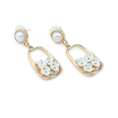 SOHI Women's Ivory White Flora Frame Drop Earrings