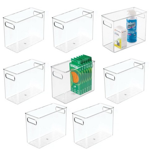 mDesign Tall Plastic Home Office Storage Organizer Bin, Handles, 4 Pack,  Clear