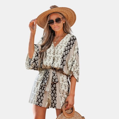 Women's Boho Chic Printed Romper with Waist Tie - Cupshe