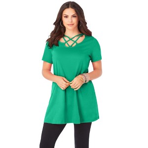 Roaman's Ultimate Lattice Neck Short Sleeve Tunic - 1 of 4