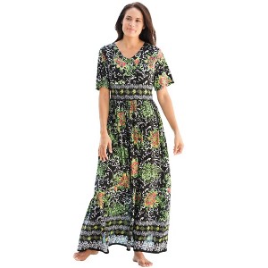Only Necessities Women's Plus Size Long Crinkle Cotton Lounger - 1 of 4