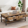41" Coffee Table with 2 Storage Drawers, Rustic Coffee Tables w/Storage Shelf and Metal Legs, - 2 of 4