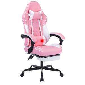 Ergonomic Massage Gaming Chair with Footrest,Racing Style Computer Chair with PU Leather and Adjustable Headrest-The Pop Home - 1 of 4