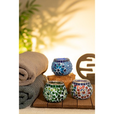 Handmade Multicolor Mosaic Glass Tealight Candle Holders Set