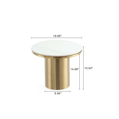 Round White Stone Top Gold Metal Accent Table