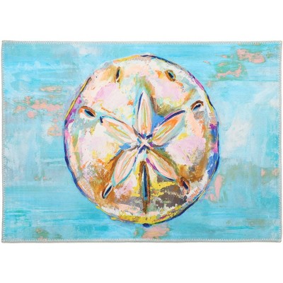 Olivia's Home Painted Sand Dollar Indoor Doormat – 22" x 32" Coastal Rectangle Mat in Blue and Beige Tones