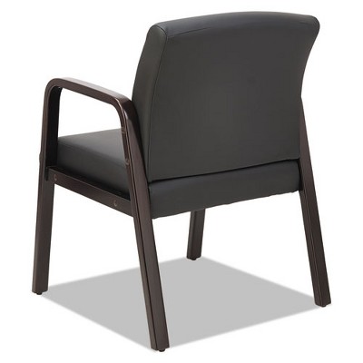 Espresso Black Leather Guest Chair with Wooden Frame