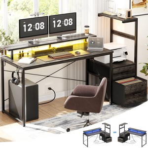 Besiost 60-In Computer Desk with Fabric Drawers and Charging Station - 1 of 4