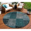 Teal Blue Aqua And Charcoal Patchwork Washable Indoor Outdoor Area Rug - 2 of 4