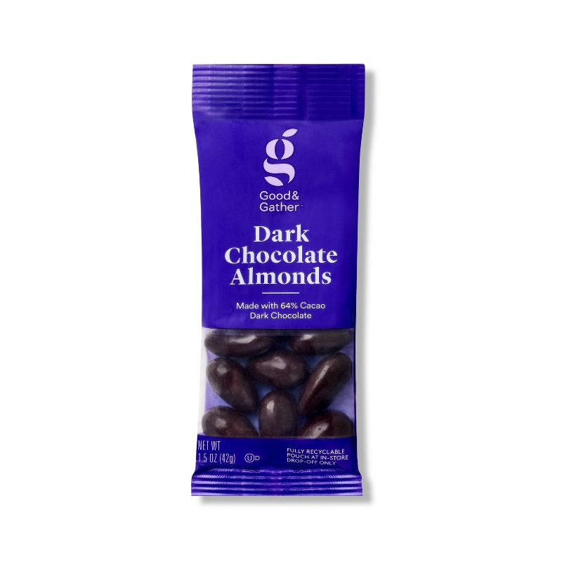 Dark Chocolate Covered Almonds - 1.5oz - Good &#38; Gather&#8482;, 1 of 5