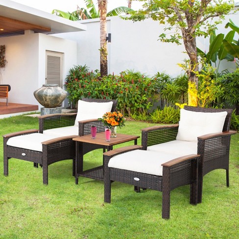 Costway 5pcs Patio Rattan Furniture Set Acacia Wood Table Armrest Cushion Yard Target