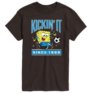Men's Spongebob Squarepants Kickin It Since 1999 Short Sleeve Graphic T-Shirt - Dark Brown - Small - 1 of 4