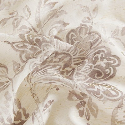 Flax Floral Tie-Top Sheer Linen-Polyester Curtain Panel