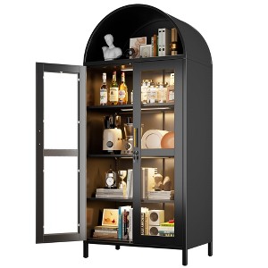 SUXXAN 73'' Metal Tall Arched Display Cabinet with Glass Doors and 2 Drawers, Assembly Required,Black - 1 of 4