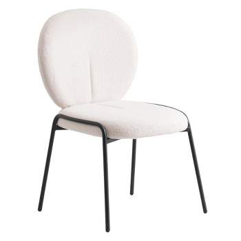LeisureMod Celestial Modern Dining Chair in Upholstered Cotton Boucle with Black Iron Frame