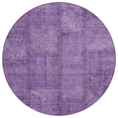 Purple Eggplant And Gray Patchwork Washable Indoor Outdoor Area Rug