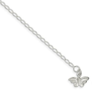 Black Bow Jewelry Sterling Silver Butterfly Open Link Anklet, 10 Inch - 1 of 3