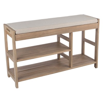 Shoe Bench 3-Tier Wooden Shoe Rack Shoe Storage with Padded Seat Cushion