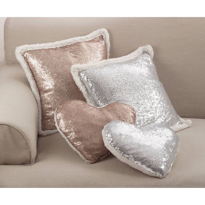 18&#34;x18&#34; Poly Filled Sequin and Faux Shearling Square Throw Pillow Silver - Saro Lifestyle, 4 of 5