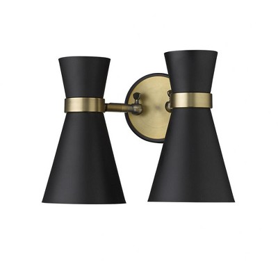 Soriano Matte Black and Brass Twin Light Wall Sconce