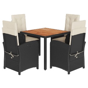 vidaXL 5 Piece Garden Dining Set with Cushions Adjustable Armrests Black Poly Rattan Outdoor Table and Chairs for Patio Balcony Furniture - 1 of 4