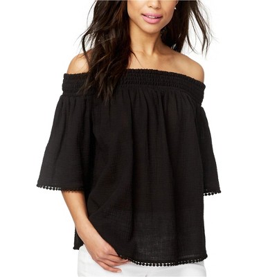 Rachel Roy Womens Smocked Baby Doll Blouse, Black, X-Small