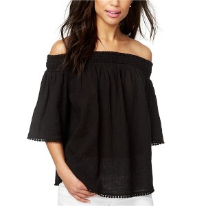 Rachel Roy Womens Smocked Baby Doll Blouse, Black, X-Small - 1 of 1