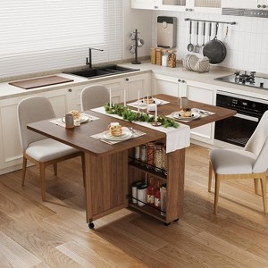Acekool 52.7" Folding Dining Table, Expandable Drop Leaf, Storage Drawer, Shelves, Wheels, Multi-Functional for Small Spaces - 1 of 4
