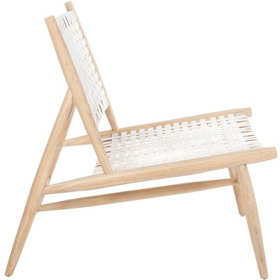 Transitional Beige and White Leather Woven 26'' Accent Chair