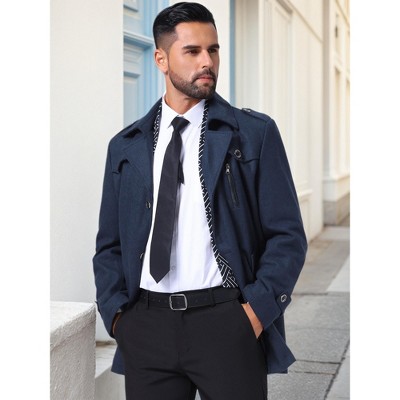 Мужские куртки INSPIRE CHIC Men's Zipper Single Breasted Winter Business Scarf Collar Mid-Length Overcoat Large Gray — фото 4