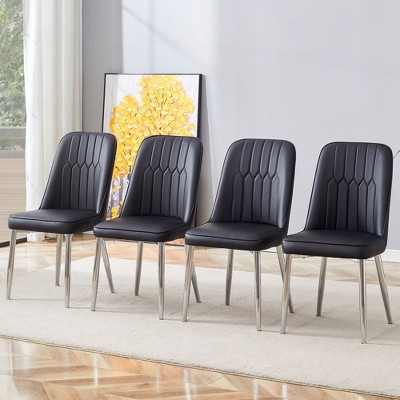 NicBex Dining Chair Set of 4 Modern PU Leather Side Chair with Cushion Seats & Metal Legs for Kitchen,Dining Room
