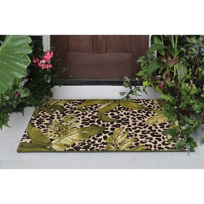 Black and Green Tropical Leopard Print Indoor/Outdoor Rug