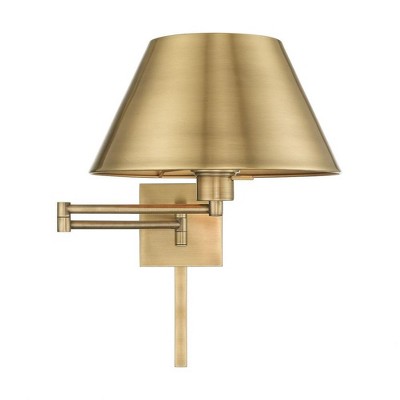 Antique Brass Swing Arm Wall Lamp with Satin Shade