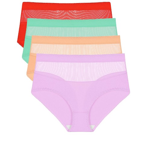 Agnes Orinda Women's 4 Pack Underwear Mid-waist Soft Hipster Briefs Lace  Panties Beige, Red, Green, Purple Large : Target