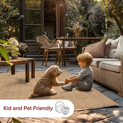 Modern Gray Synthetic 4' x 6' Easy-Care Indoor/Outdoor Rug