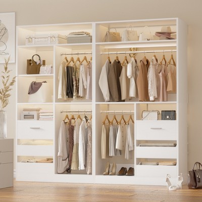 Aheaplus 72'' Set of 2 Freestanding Closet System with 6 Drawers and 4 Hanging Rods, Reversible Wardrobe with Shelves
