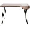 Vynxaria Mid-Century Modern Desk - Walnut Wood, Clear Glass, Black Metal, Hairpin Legs, Bent Wood Storage Shelf - 3 of 4